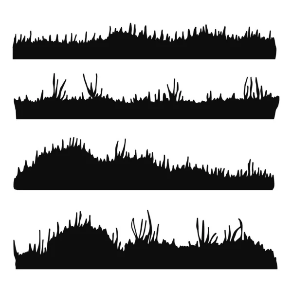 Vecteur Silhouette Herbe Pelouse Noir Ensemble Isolé — Image vectorielle