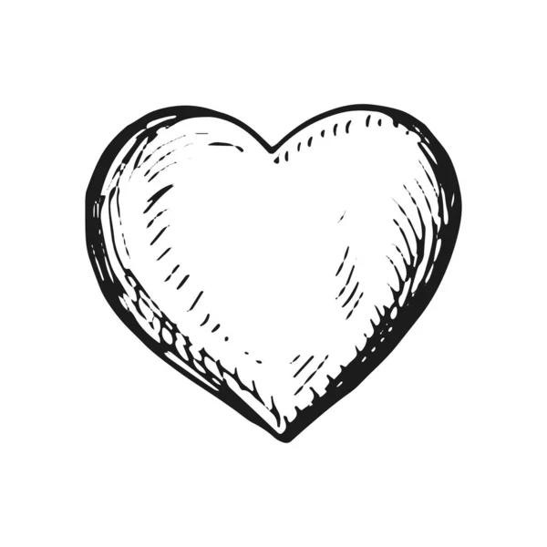 Καρδιά Σκίτσο Μονόχρωμη Απομονωμένα Λευκό Φόντο — Διανυσματικό Αρχείο