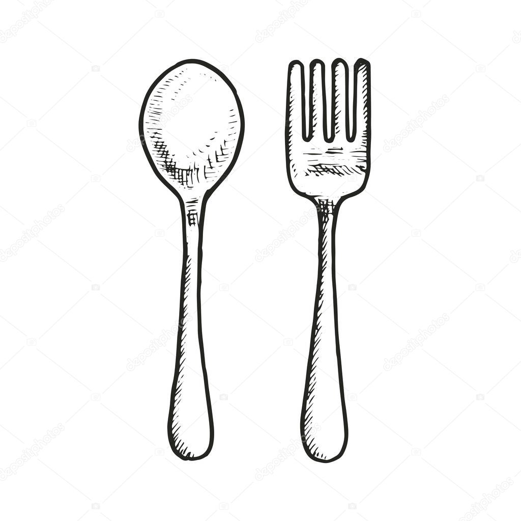 cutlery of isolated objects, handdrawn