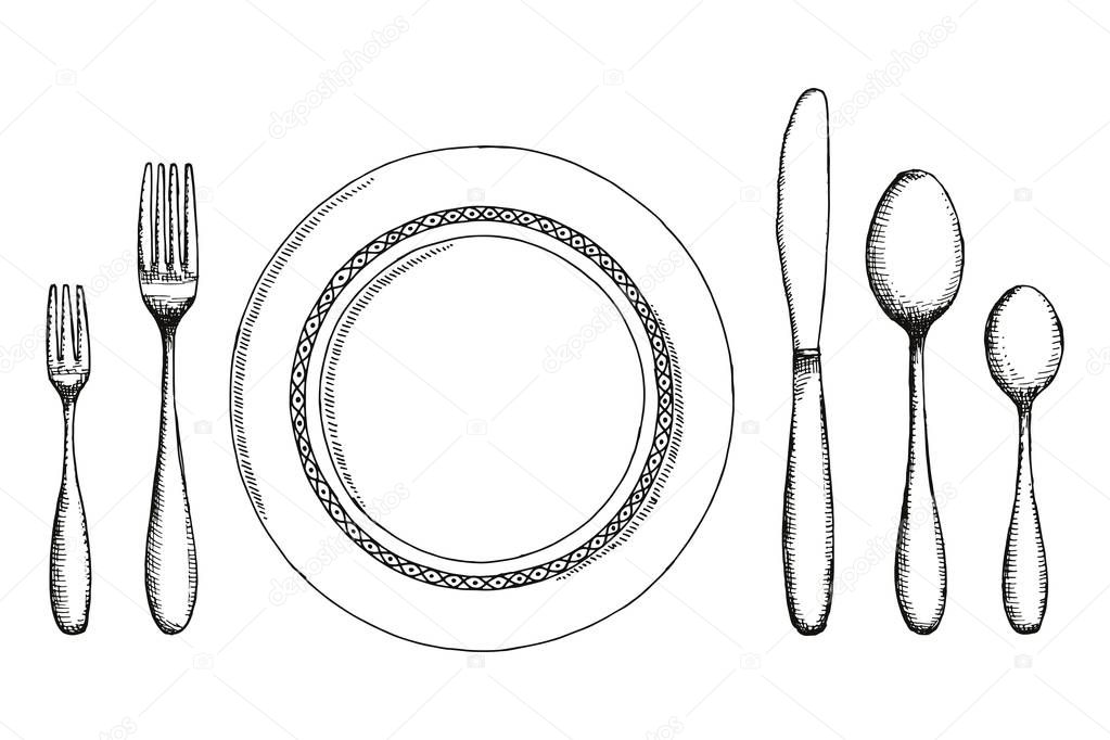 cutlery of isolated objects, handdrawn