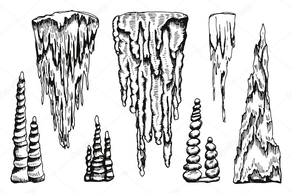 stalactites, growths and mineral formations. vector