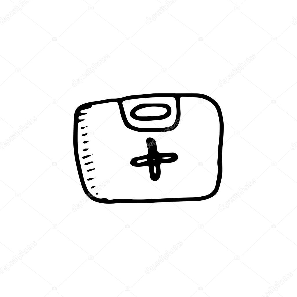 First aid kit icon. sketch isolated object.