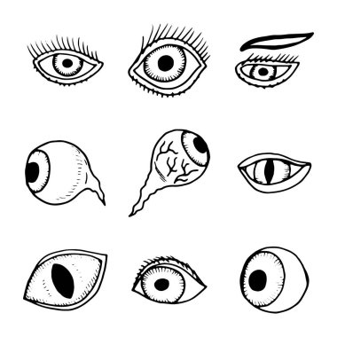 gözleri ve göz bebekleri Icons set. El çizim nesnesini izolasyon.