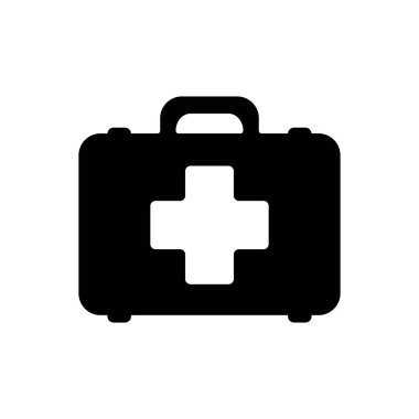İlk yardım kiti ile ilaç tıbbi simge. izole siyah.