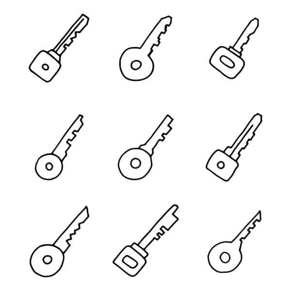 Sleutels Voor Deur Vergrendeling Pictogrammen Ingesteld Hand Tekeningen Objecten Isolatie — Stockvector
