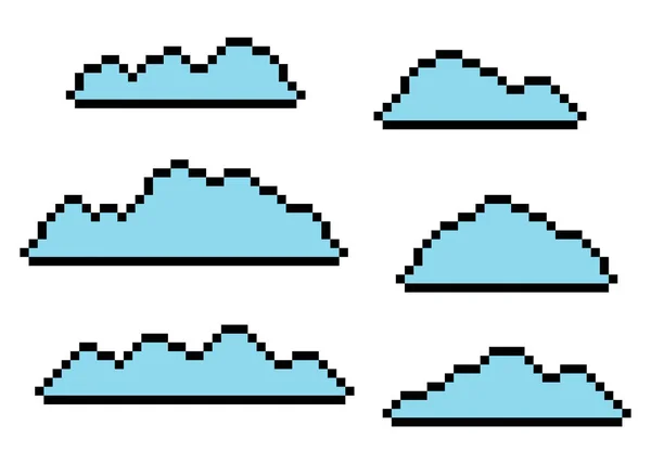 Pixel Nuvens Vetor Azul Conjunto Isolado — Vetor de Stock