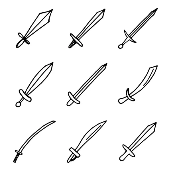 Swords Sabers Set Weapon Icons Isolated — Stock Vector