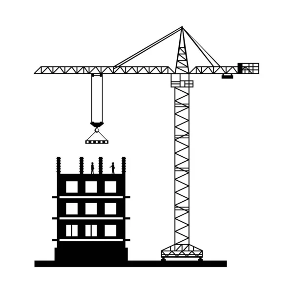 Crane Lifts Slab Hook Building Icon Black Isolated — Stock Vector