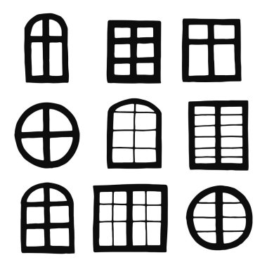 pencere Icons set. izole nesneleri siluetleri.