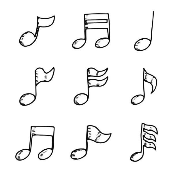 Notas Musicales Iconos Objetos Aislados Conjunto — Vector de stock