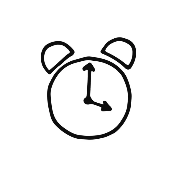 Icône Horloge Objet Isolé Croquis Noir Sur Fond Blanc — Image vectorielle