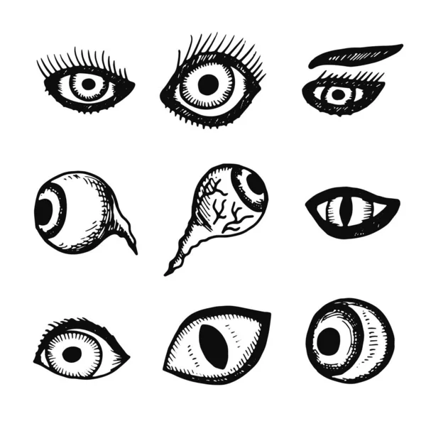 Černé Oči Ikony Nastavení Izolované Objekty — Stockový vektor
