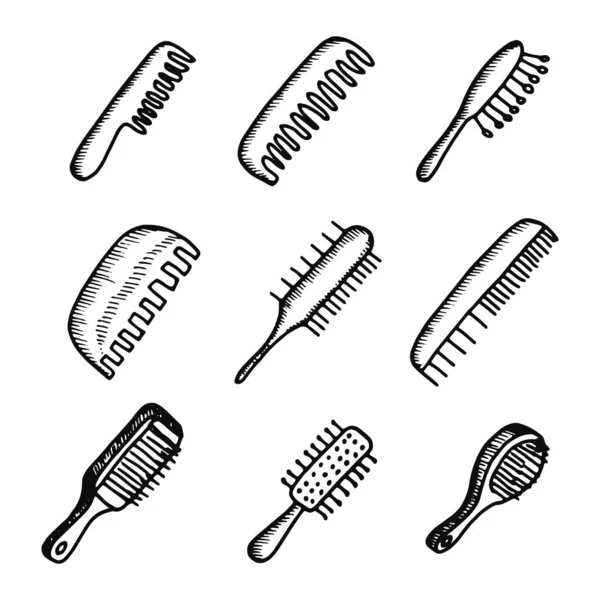 Peignes Icônes Cheveux Ensemble Objets Isolés Silhouettes — Image vectorielle