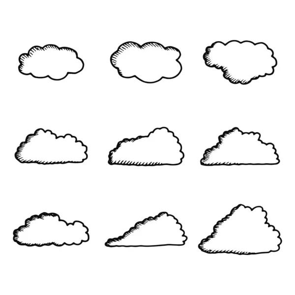 Wolken Pictogrammen Instellen Geïsoleerde Objecten Silhouetten — Stockvector