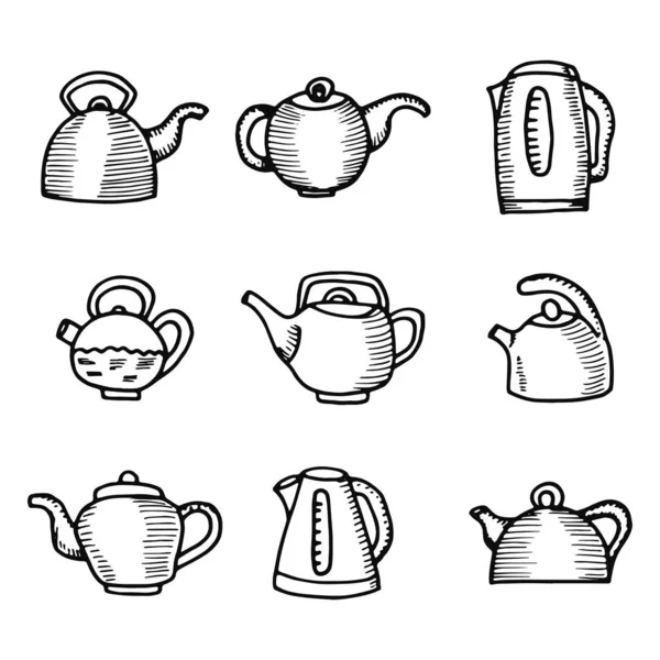 Набор Иконок Чайников Изолированные Силуэты Объектов — стоковый вектор