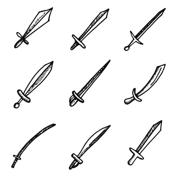 Schwerter Militärische Symbole Reihe Von Isolierten Objekten — Stockvektor