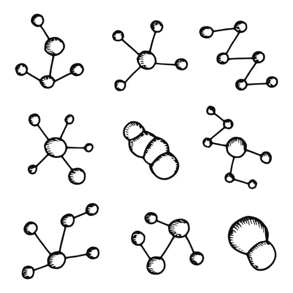 分子生物のアイコンを設定します 孤立したオブジェクトのシルエット — ストックベクタ