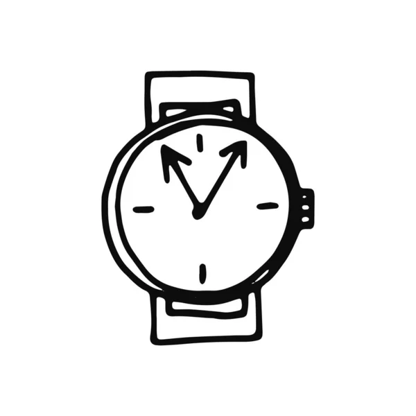 Icône Horloge Objet Isolé Croquis Noir Sur Fond Blanc — Image vectorielle