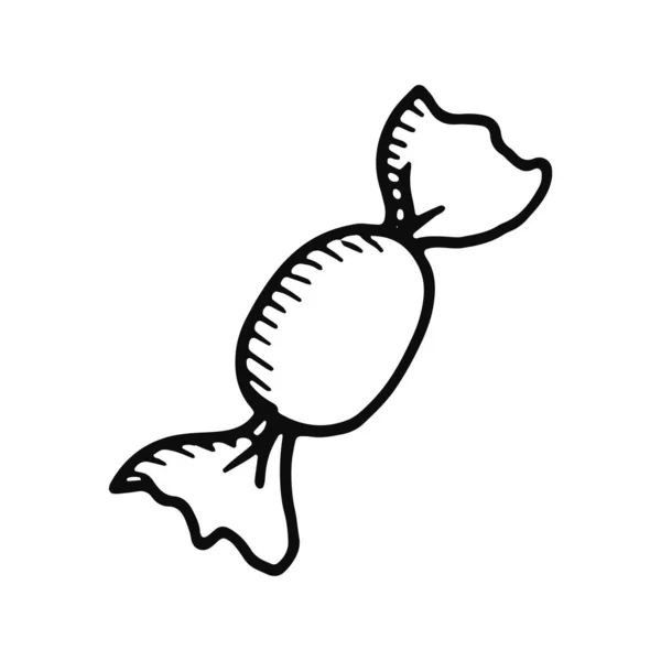 Значок Цукерки Тростини Ізольований Ескіз Єкта Чорний Білому Тлі — стоковий вектор