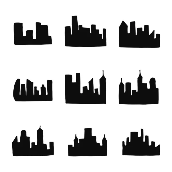 Set City Silhouette Isolated Objects Icons — Stock Vector