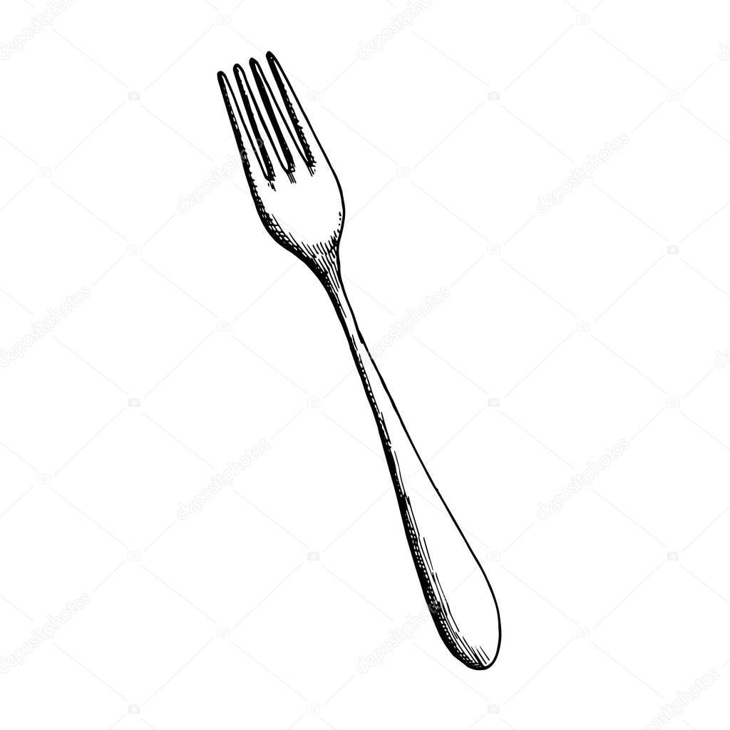 fork sketch vector cutlery. isolated object.