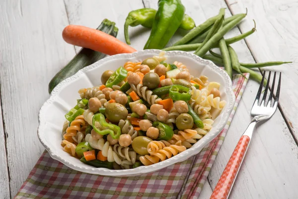 Cold Pasta Salad Mixed Vegetables — Stock Photo, Image