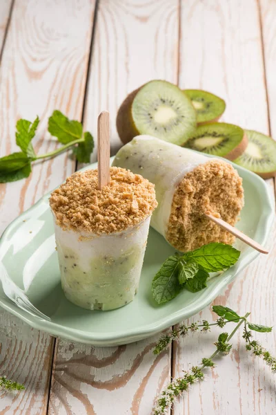 Kiwi Cheesecake Mint Leaf — Stock Photo, Image