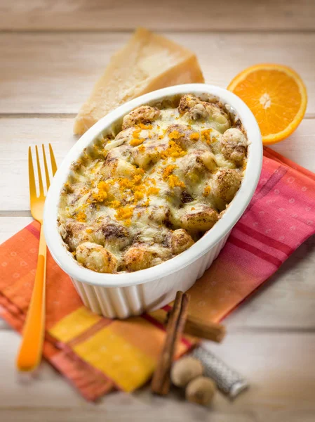 Gnocchi Gratin Nutmeg Orange Peel Selective Focus — Stock Photo, Image