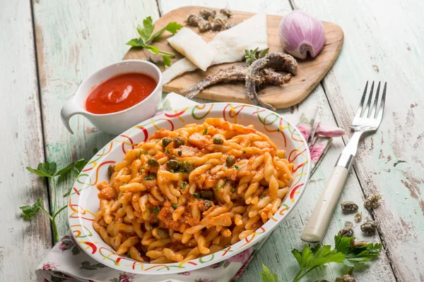 Macarrão Trofie Com Ragu Bacalhau — Fotografia de Stock