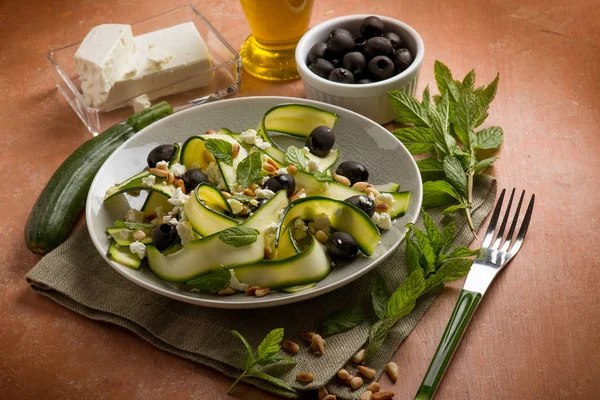 Grilled Zucchinis Salad Feta Cheese Olives — Stock Photo, Image