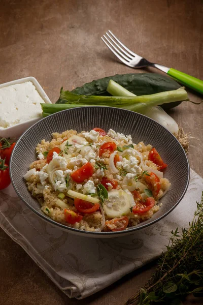 Mixed Salad Quinoa Feta Cheese Cucumbers Tomatoes — Stock Photo, Image