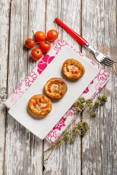 Mini Pizzas Tomatoes Mozzarella Oregano — Stock Photo, Image