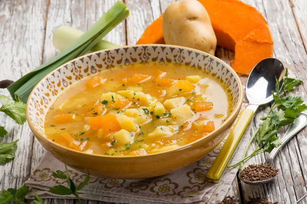 pumpkin soup with potatoes leek and cumin