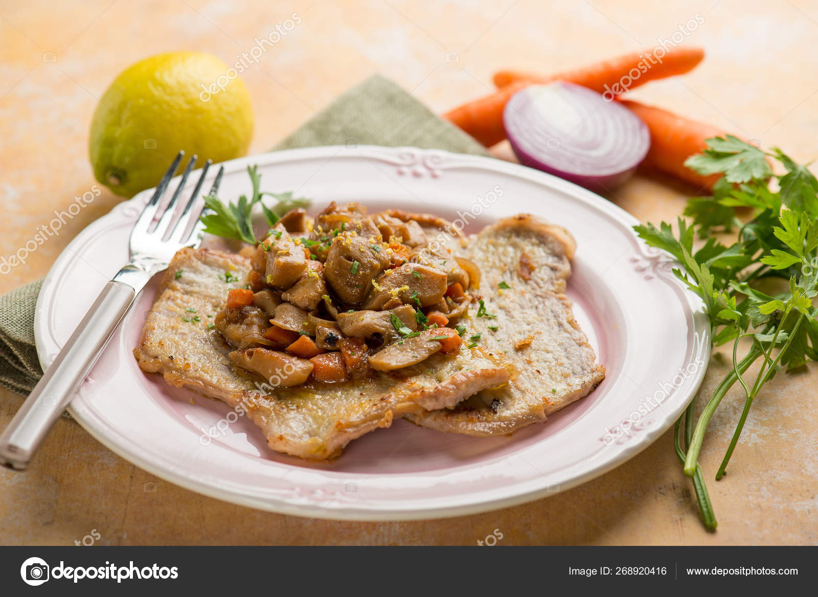 Veal escalope with mushroom Stock Photo by 268920416