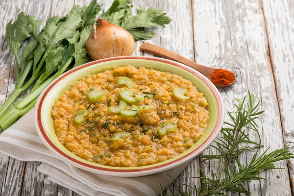 Lentils with celery onion and paprika spice — Stock Image Lentils with celery onion and paprika spice Royalty Free Stock Photos