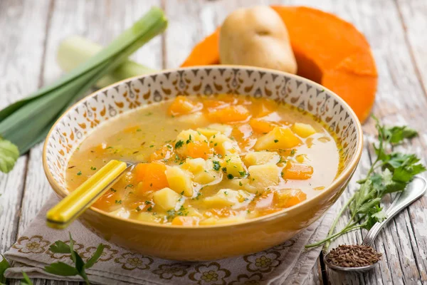 pumpkin soup with potatoes leek and cumin