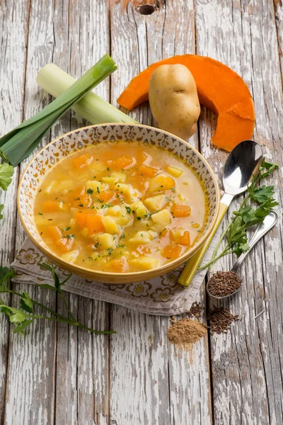 pumpkin soup with potatoes leek and cumin