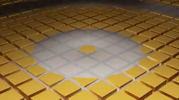 Ondas Círculo Branco Movendo Longo Piso Cubos Dourados — Vídeo de Stock