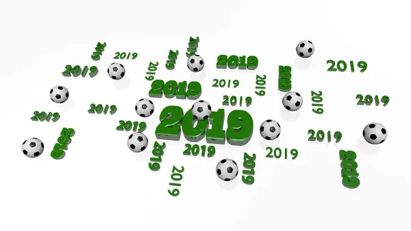 几个橄榄球2019设计与一些球在白色背景上 — 图库照片