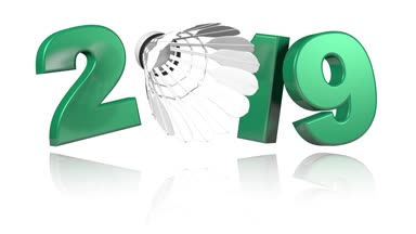 Badminton raketle 2019 tasarım beyaz arka plan üzerinde sonsuz dönüşümlü olarak