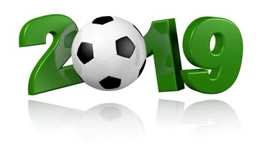 Beyaz arka plan üzerinde sonsuz dönüş tasarımında futbol 2019