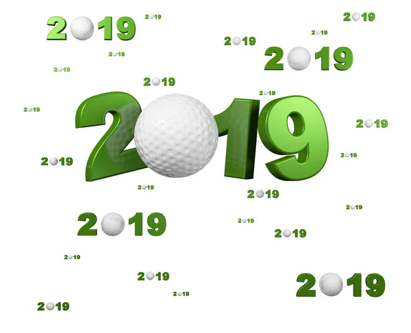 Muitos Projetos Golfe 2019 Com Muitas Bolas Fundo Branco — Fotografia de Stock