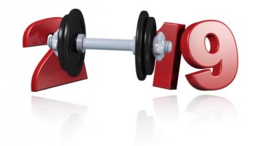 Beyaz arka plan üzerinde sonsuz dönüş tasarımında dumbbell 2019