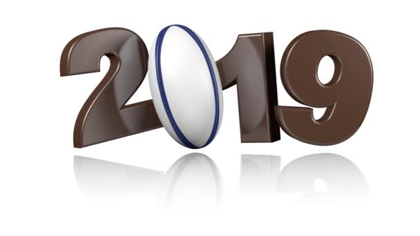 Rugby Boll 2019 Design Oändlig Rotation Vit Bakgrund — Stockvideo