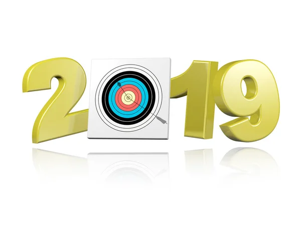 Bogenschießen Ziel Mit Pfeil 2019 Design Mit Weißem Hintergrund — Stockfoto