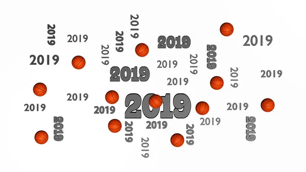 白の背景にいくつかのボールのいくつかのバスケット ボール 2019年デザインの平面図 — ストック写真