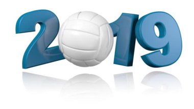 Beyaz arka plan üzerinde sonsuz dönüş tasarımında voleybol 2019