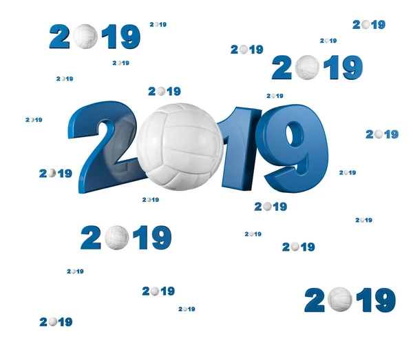 Muchos Diseños Voleibol 2019 Con Muchas Bolas Sobre Fondo Blanco —  Fotos de Stock