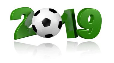Beyaz arka plan ile sonunda sonsuz dönüşümlü olarak futbol 2019 Popup tasarım