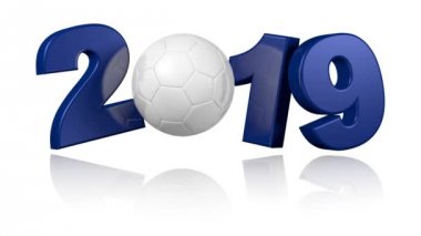 Beyaz arka plan üzerinde sonsuz dönüş tasarımında hentbol 2019